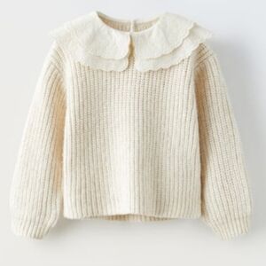 ZARA Tierred Embroidered Collar Knit Sweater 3/4 Yr